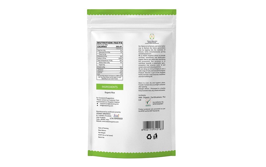 Orgabite Organic Rice Flour    Pack  500 grams